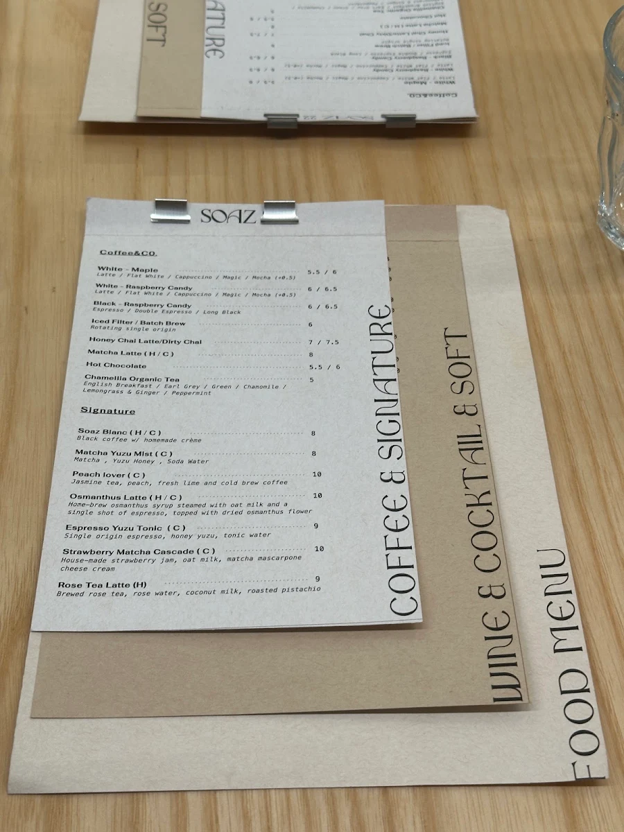 Menu, SOAZ 22 - Melbourne's Aesthetic Brunch Cafe