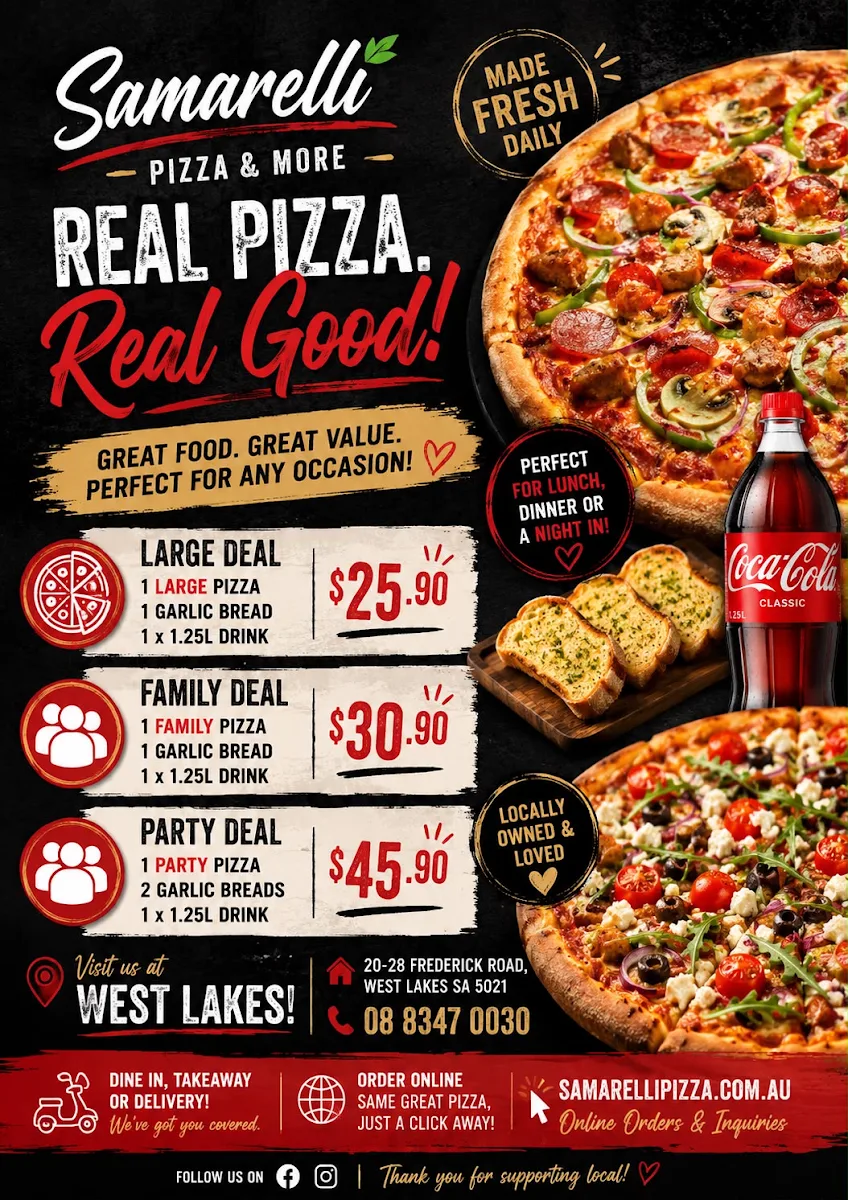 Menu, Samarelli Pizzas N More West Lakes
