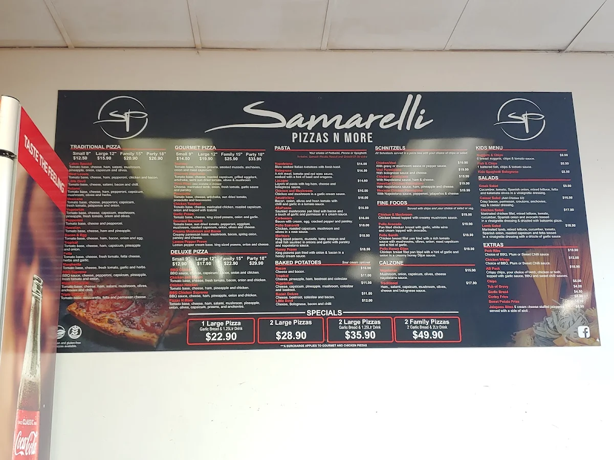 Menu, Samarelli Pizzas N More West Lakes