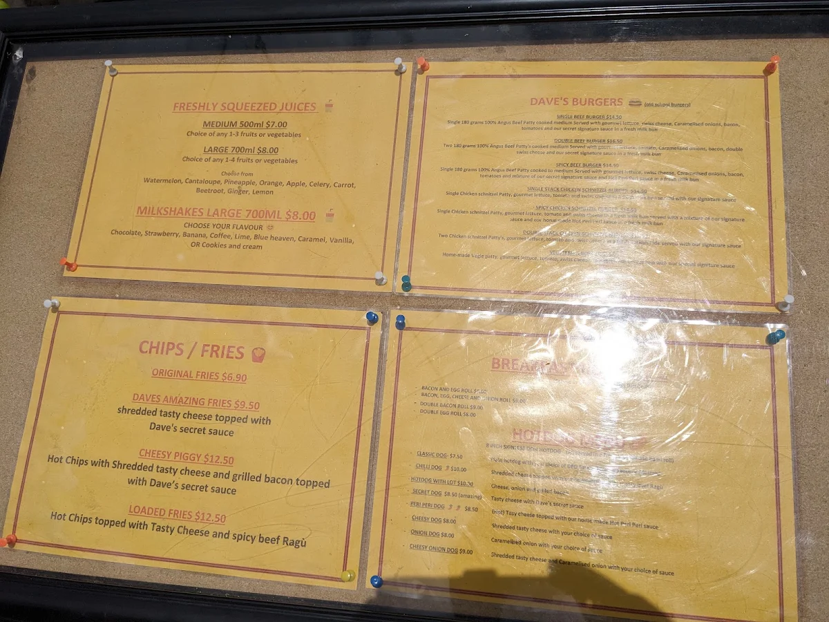 Menu, Dave's Diner