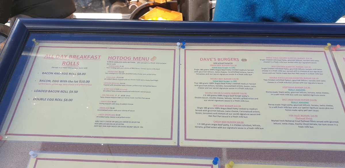 Menu, Dave's Diner