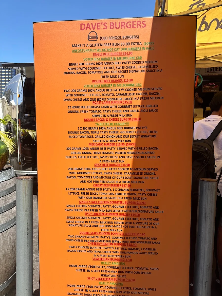 Menu, Dave's Diner