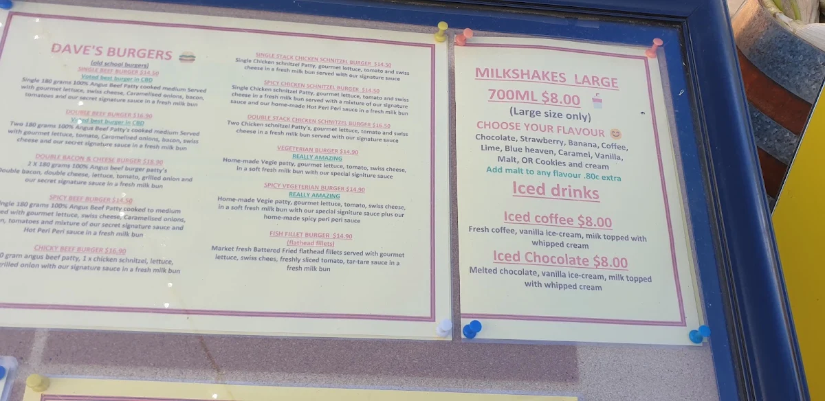 Menu, Dave's Diner