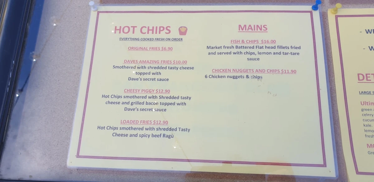 Menu, Dave's Diner