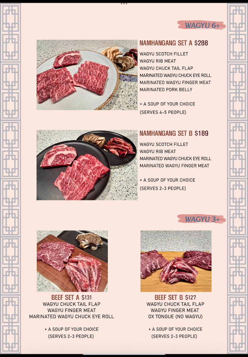 Menu, Nam Hangang Korean BBQ