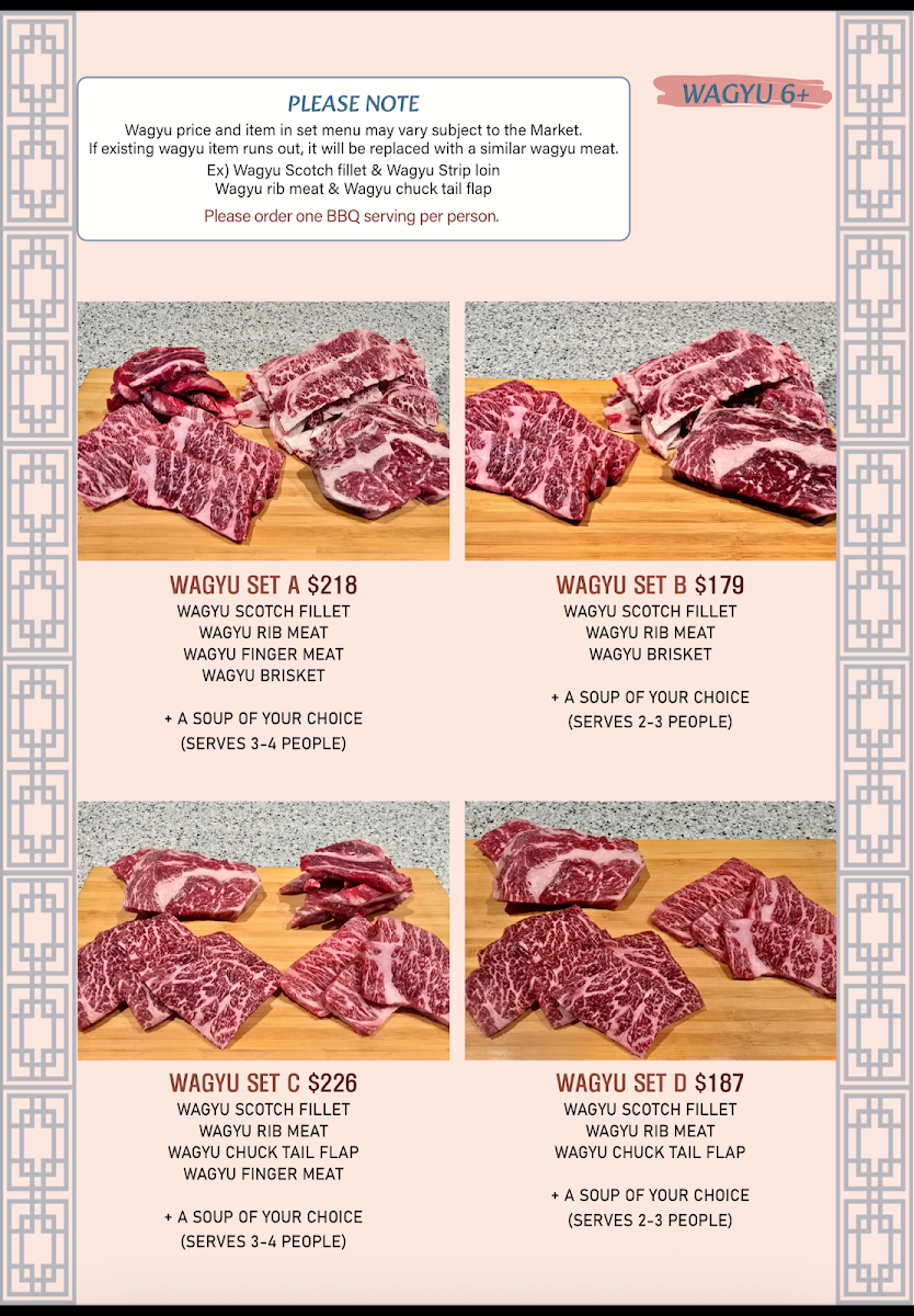 Menu, Nam Hangang Korean BBQ