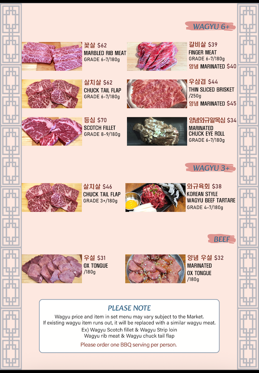 Menu, Nam Hangang Korean BBQ