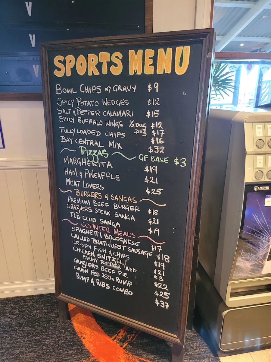 Menu, Bay Central Tavern