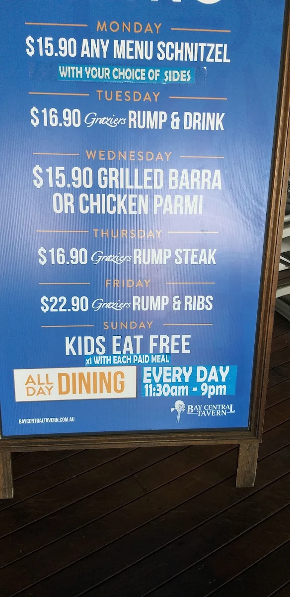 Menu, Bay Central Tavern