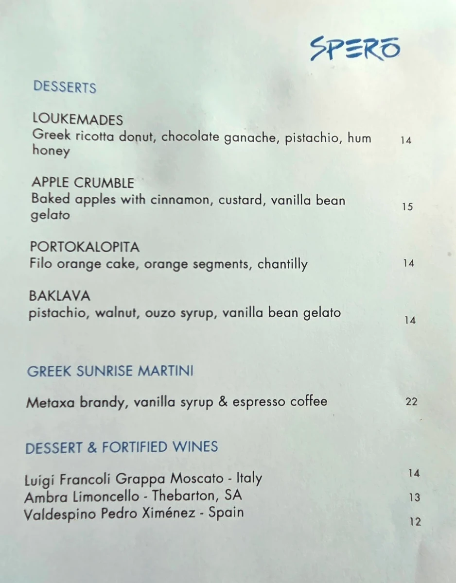 Menu, Spero