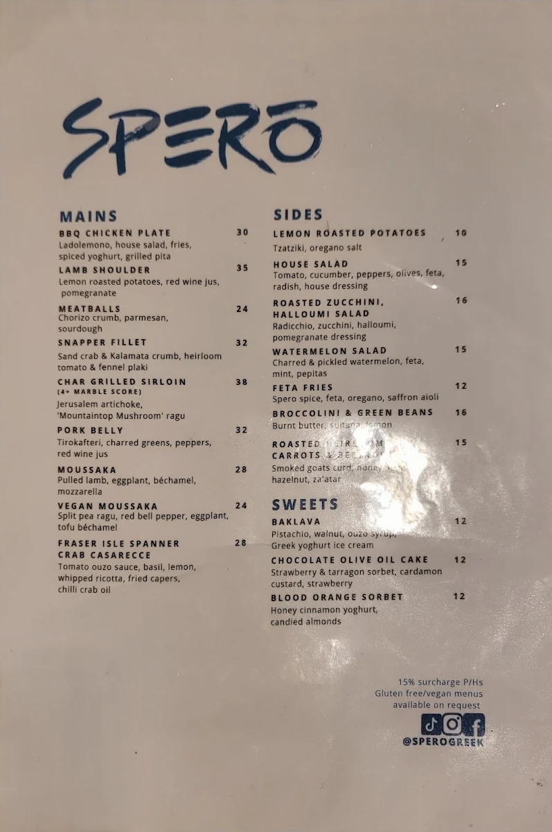 Menu, Spero
