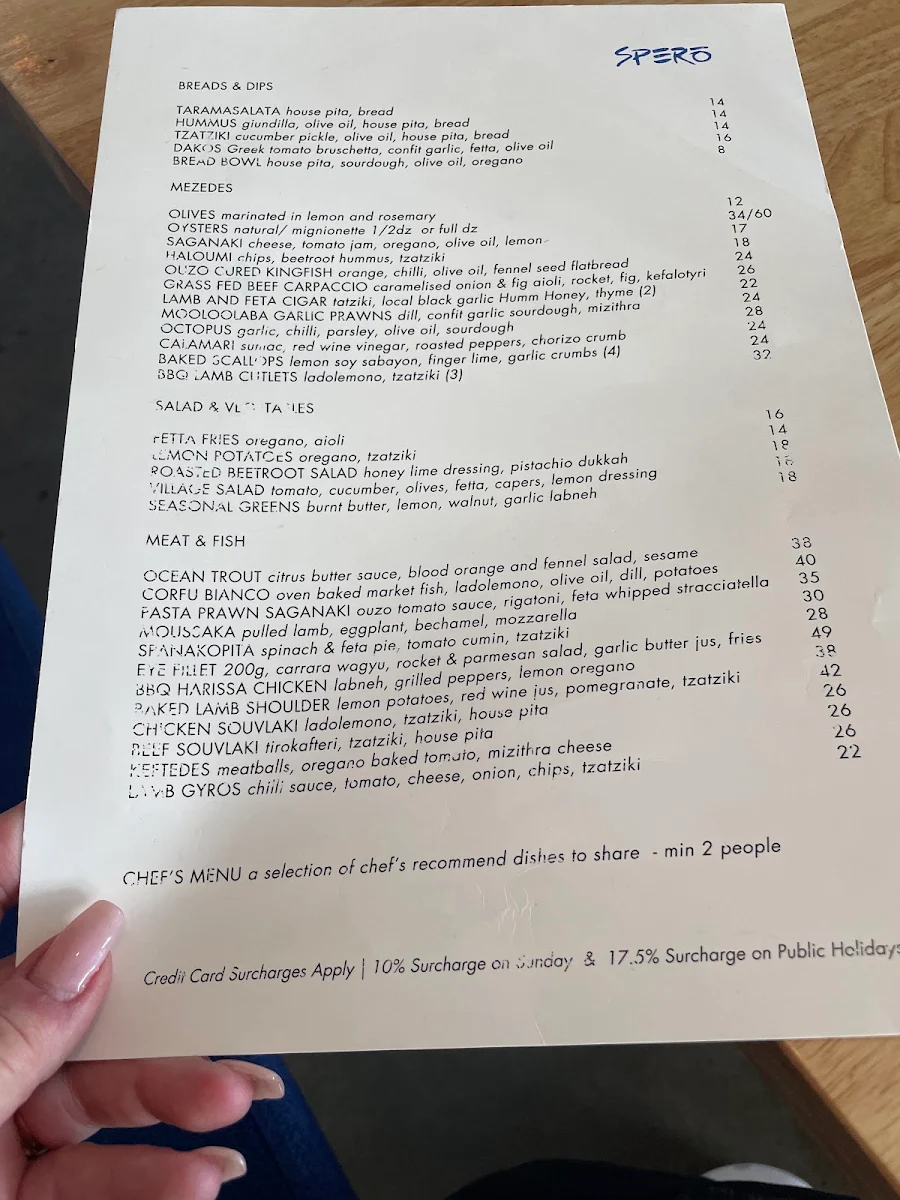 Menu, Spero