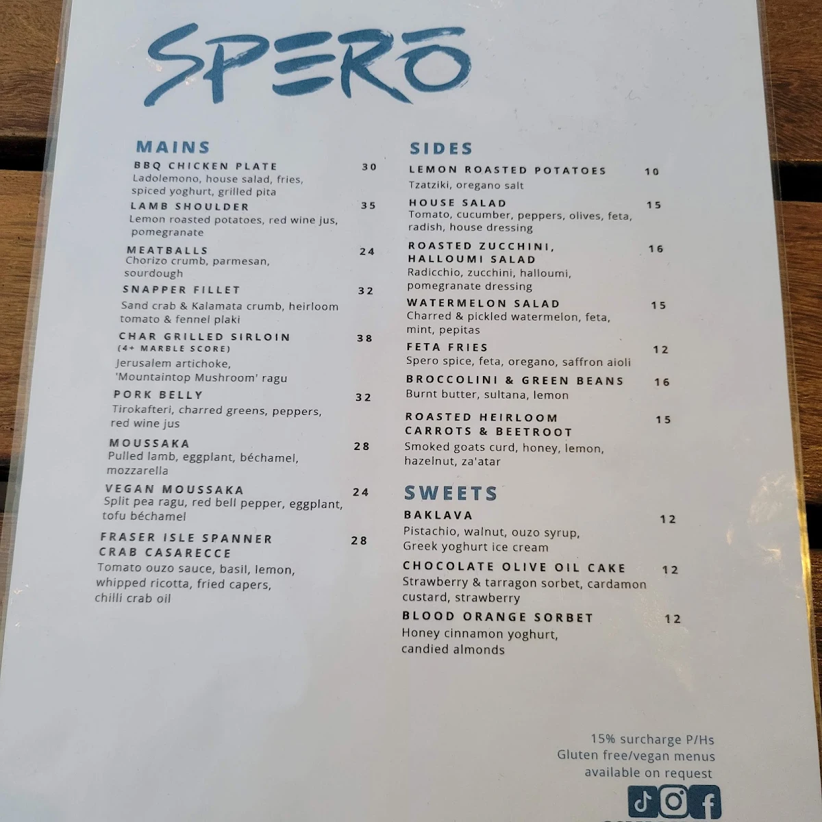 Menu, Spero