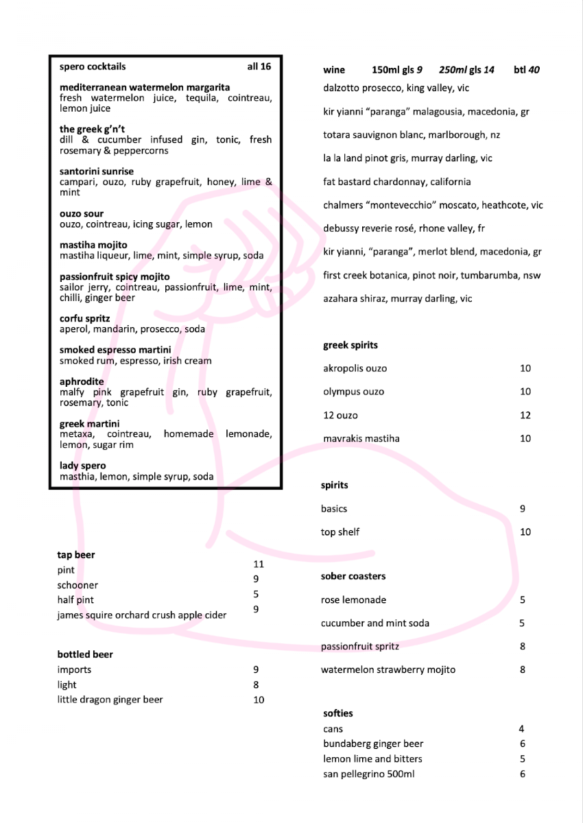 Menu, Spero