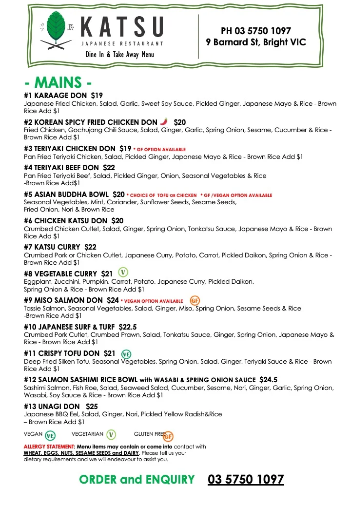 Menu, Katsu Japanese