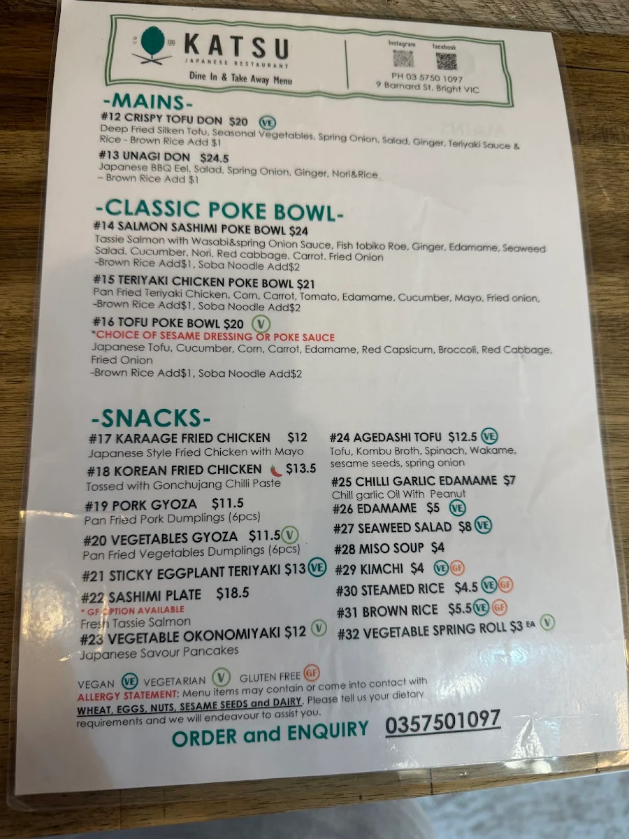 Menu, Katsu Japanese