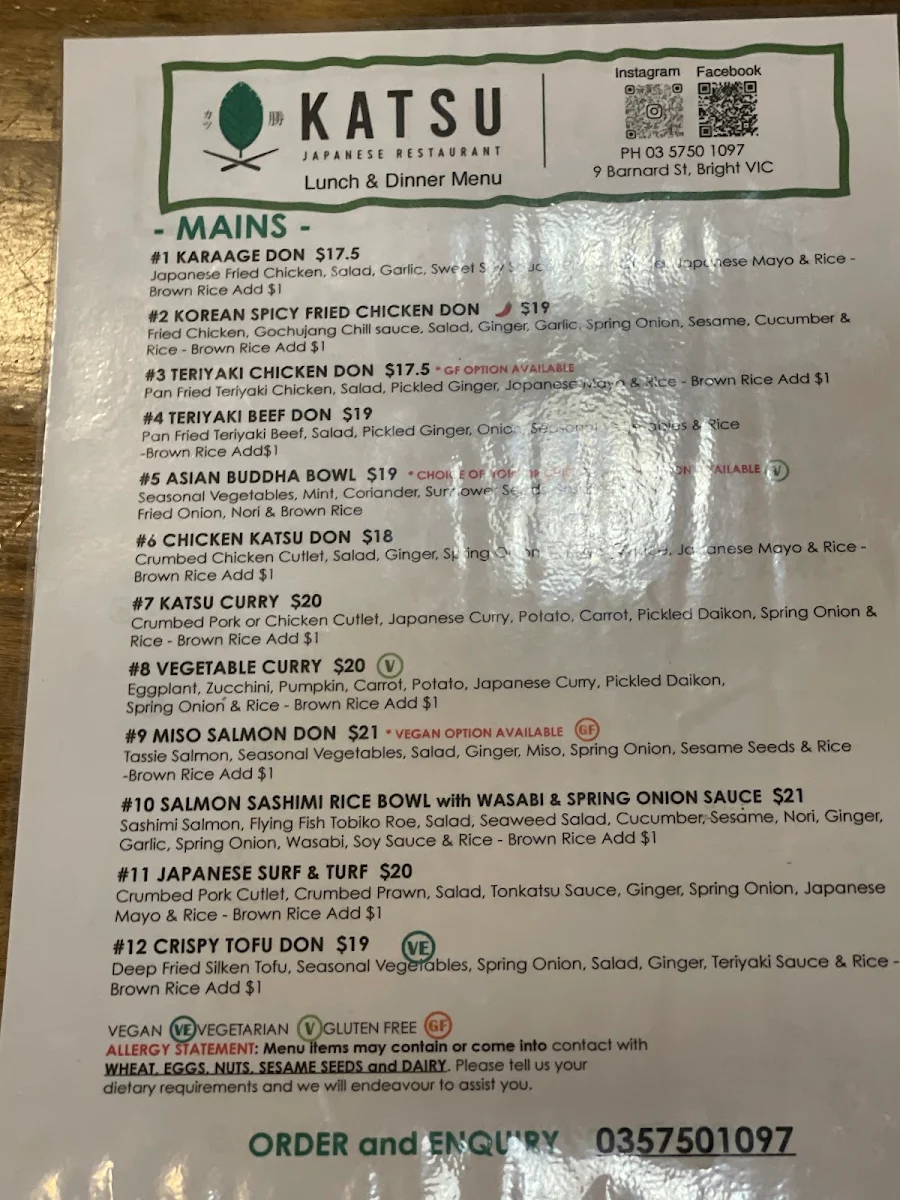 Menu, Katsu Japanese