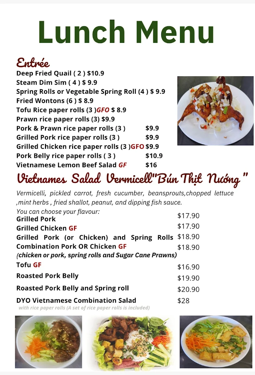 Menu, Viet House Restaurant