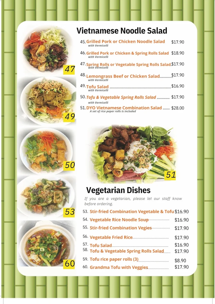 Menu, Viet House Restaurant