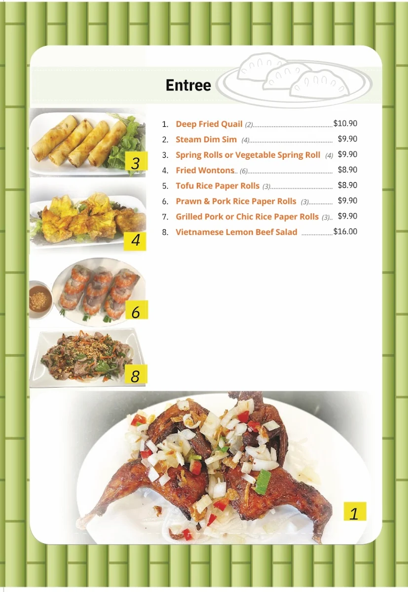 Menu, Viet House Restaurant