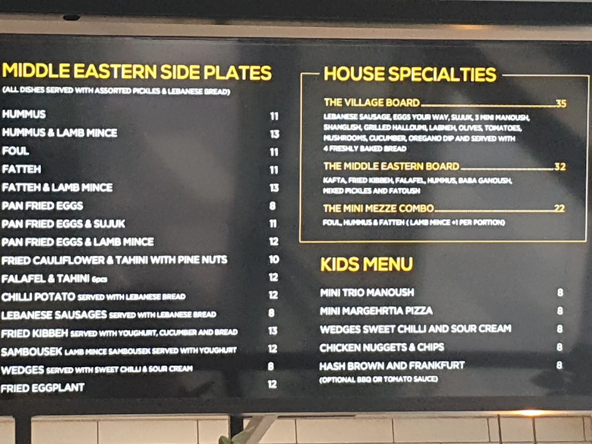Menu, Manoush On The Boulevarde