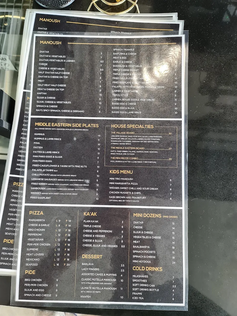 Menu, Manoush On The Boulevarde