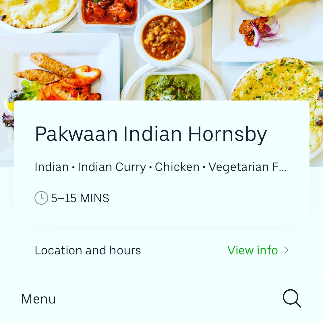 Menu, Pakwaan Indian Hornsby