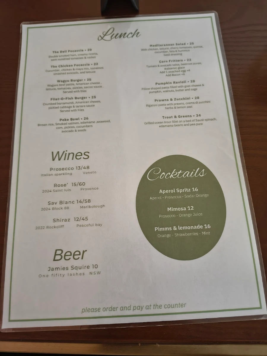 Menu, The Cove Dining