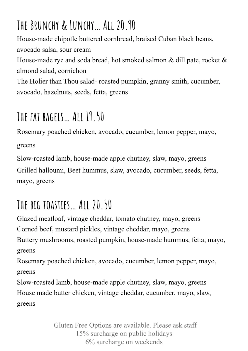 Menu, Early Bird Cafe