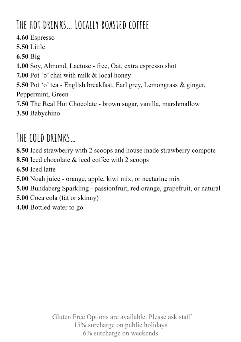 Menu, Early Bird Cafe