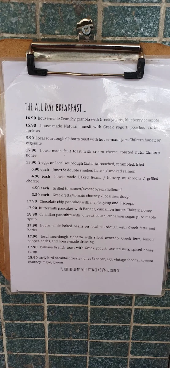 Menu, Early Bird Cafe