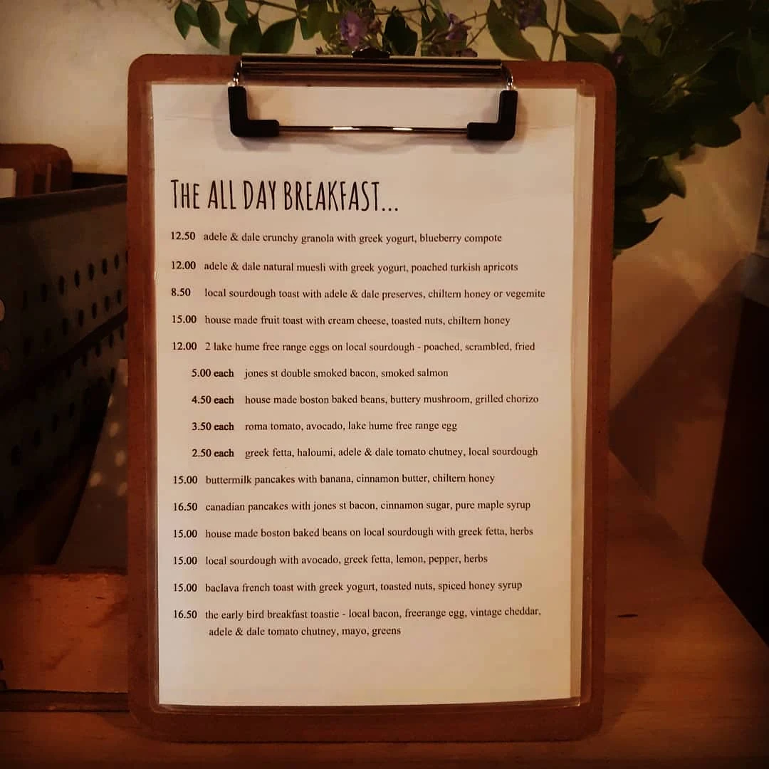 Menu, Early Bird Cafe