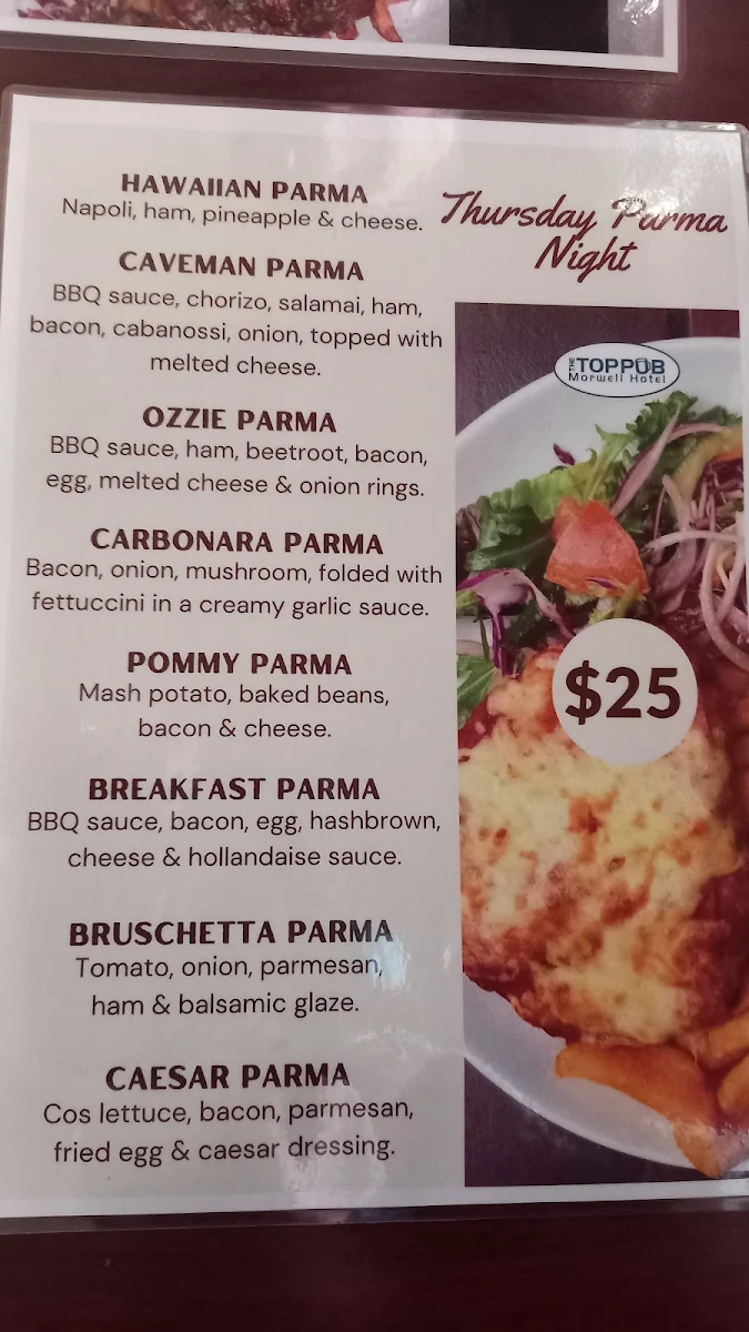Menu, Morwell Hotel