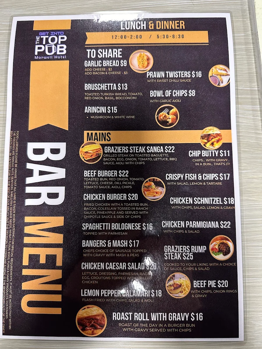 Menu, Morwell Hotel