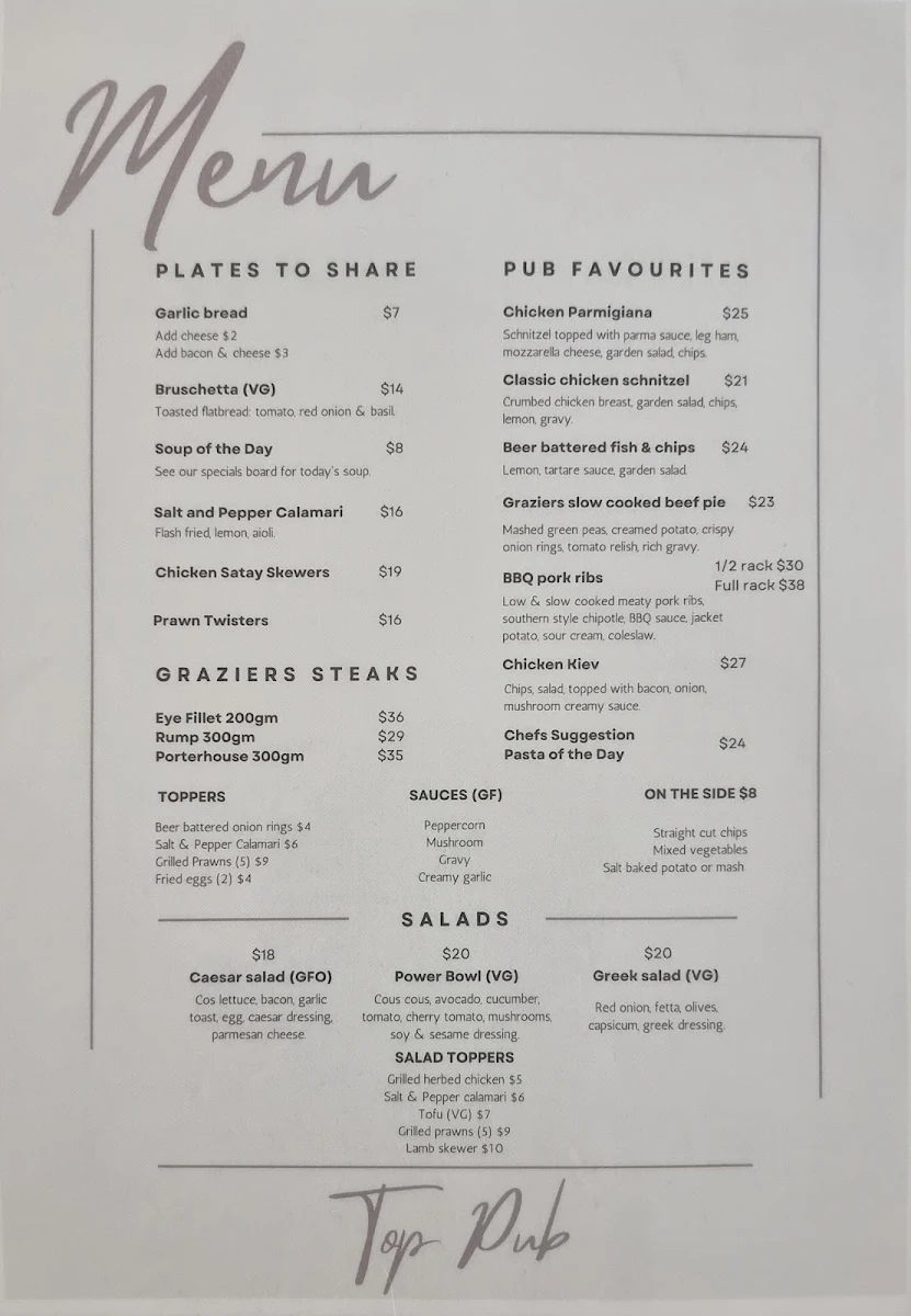 Menu, Morwell Hotel