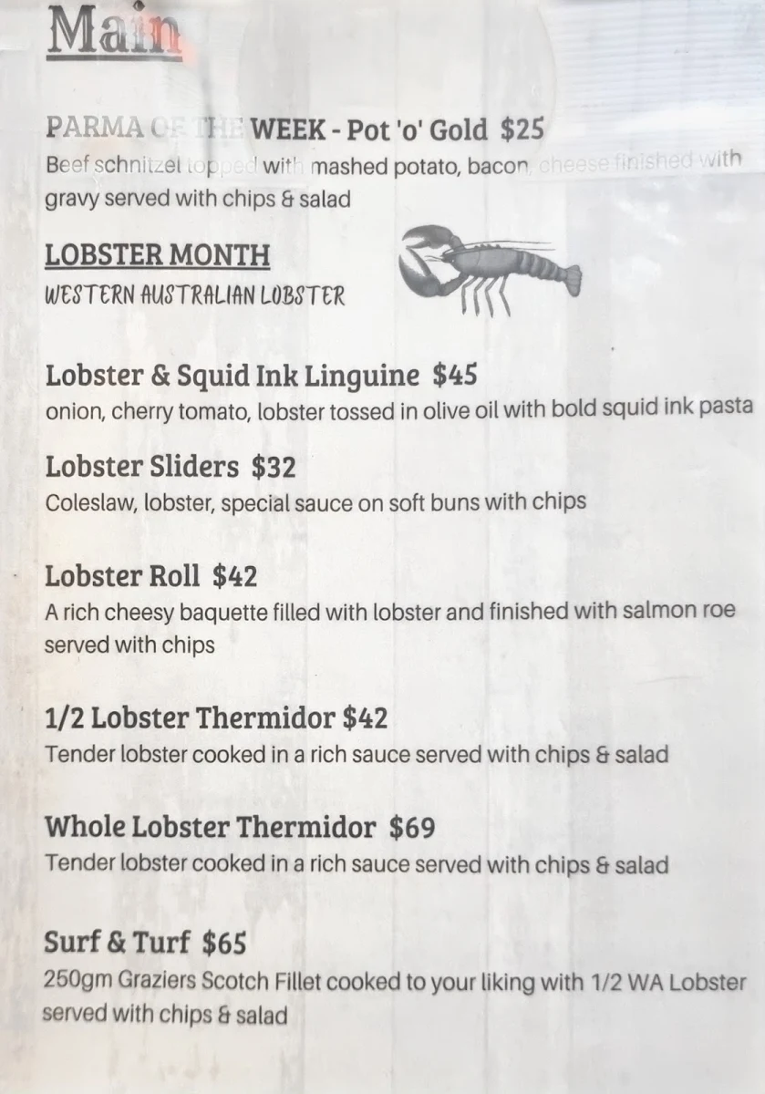 Menu, Morwell Hotel