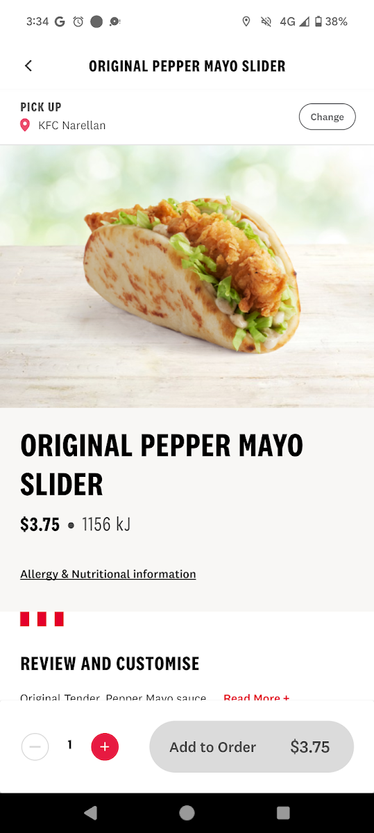 Menu, KFC Narellan