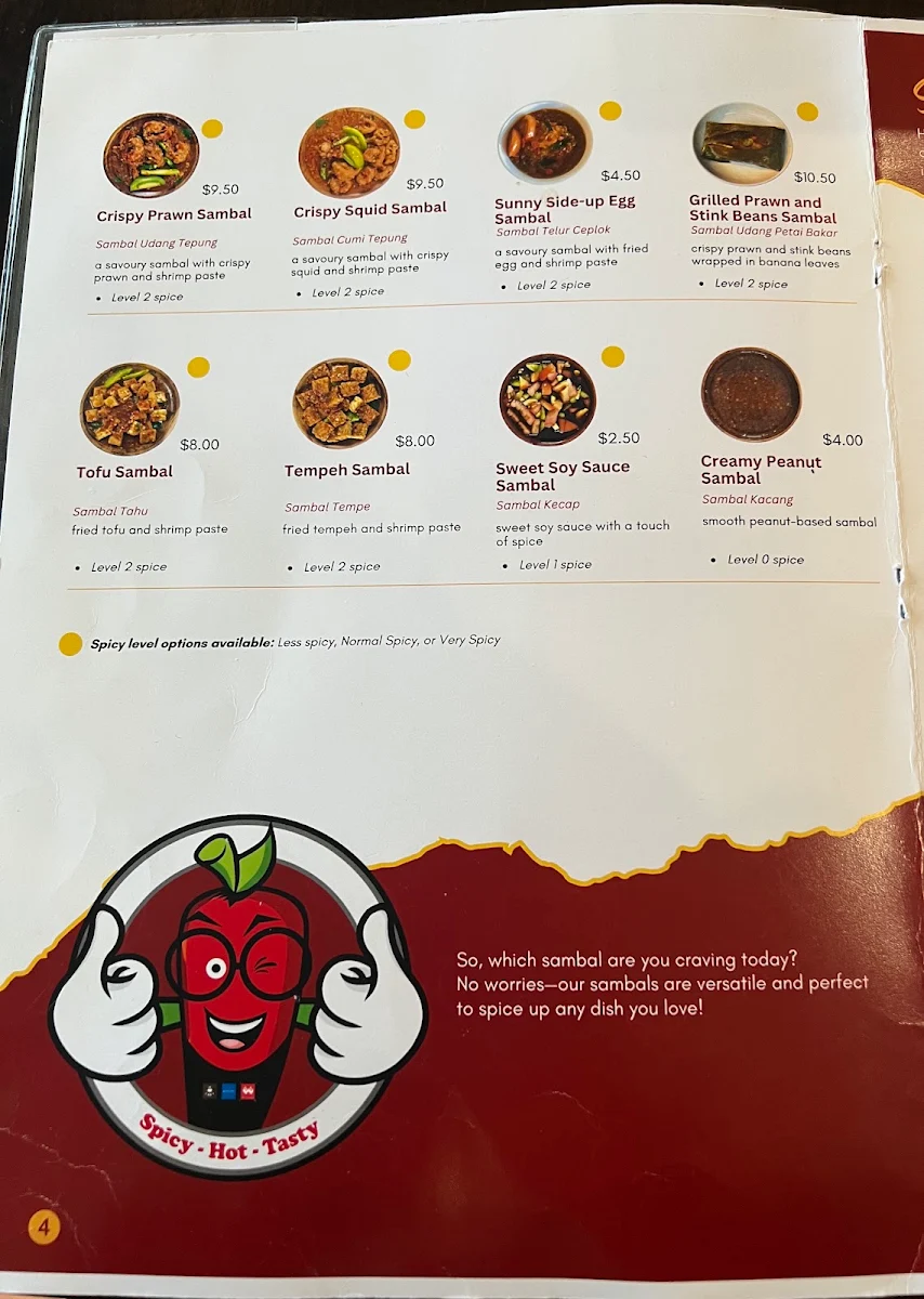 Menu, Waroeng SS Spesial Sambal Carlton