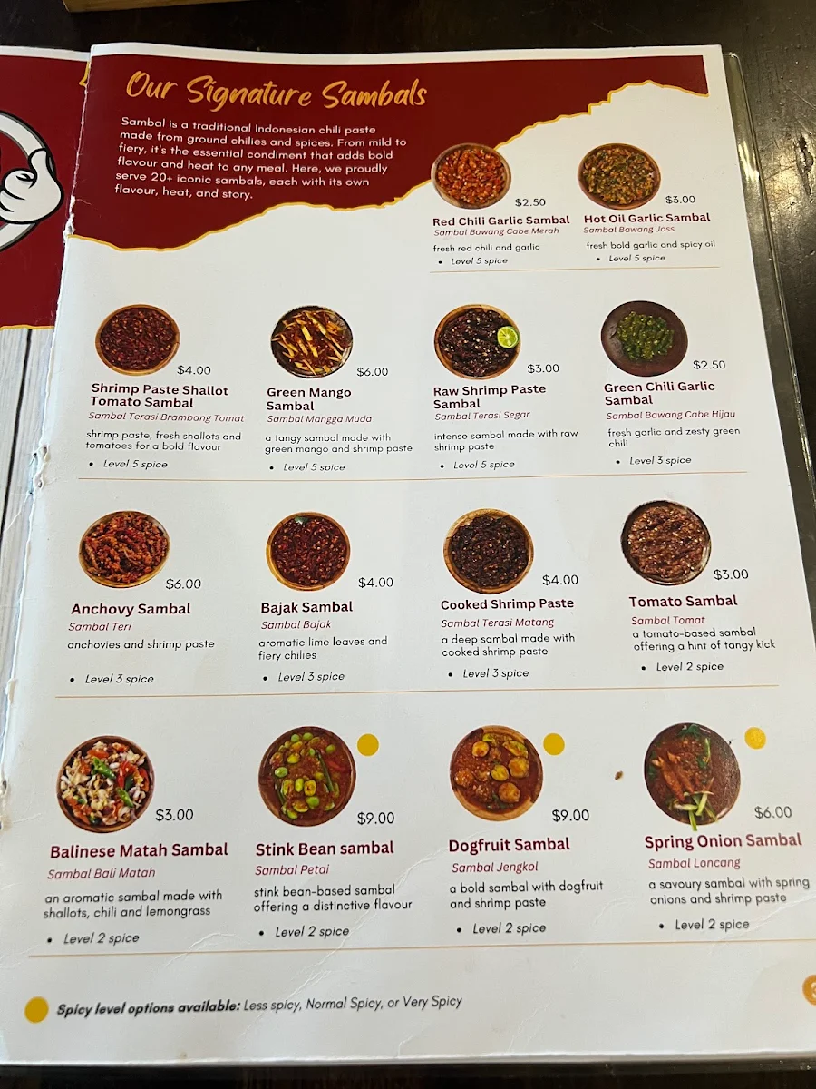 Menu, Waroeng SS Spesial Sambal Carlton