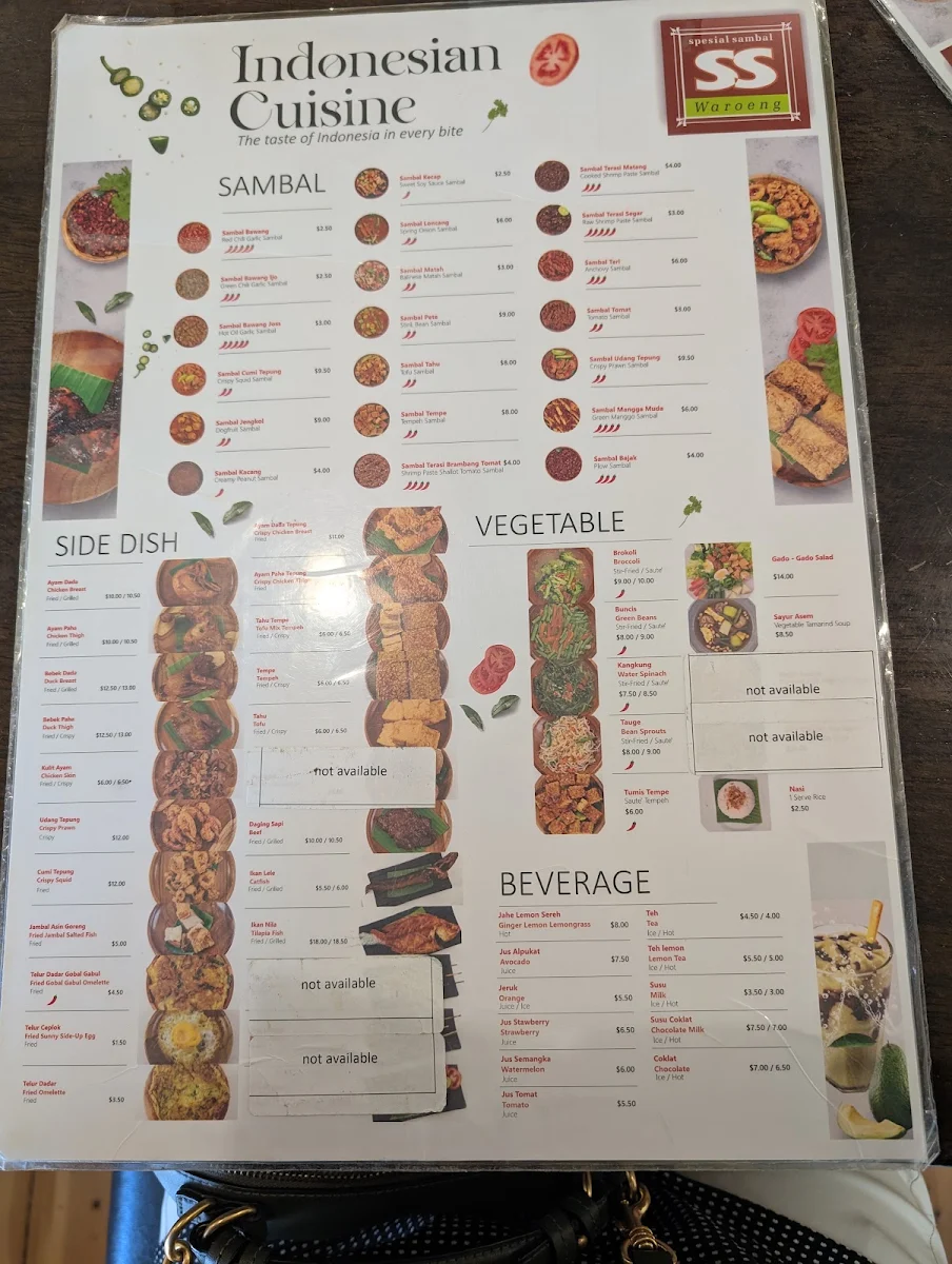 Menu, Waroeng SS Spesial Sambal Carlton