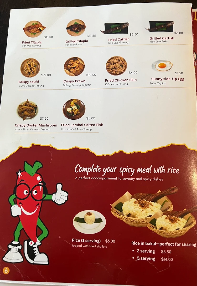 Menu, Waroeng SS Spesial Sambal Carlton