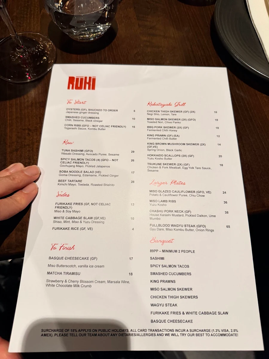 Menu, Ruki Robatayaki Bar & Grill