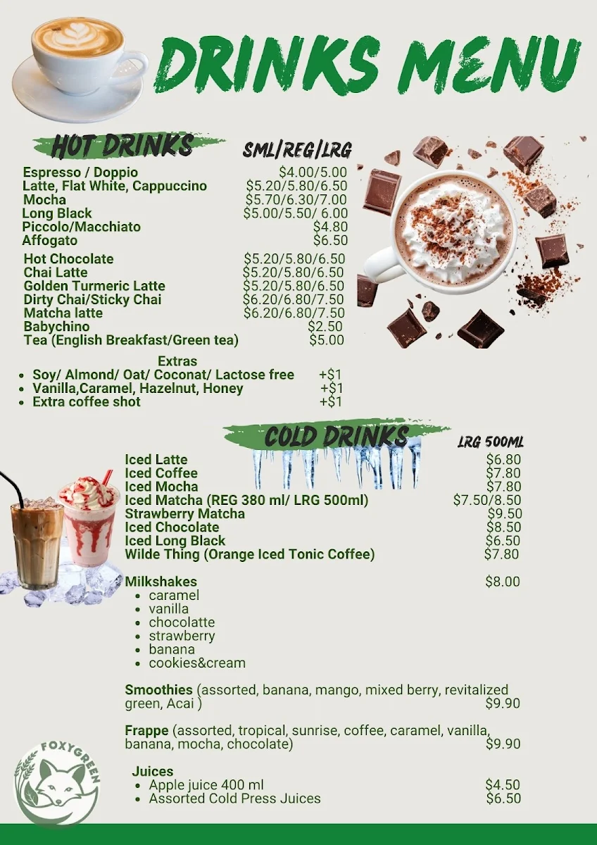 Menu, FOXYGREEN Coffee&Snacks
