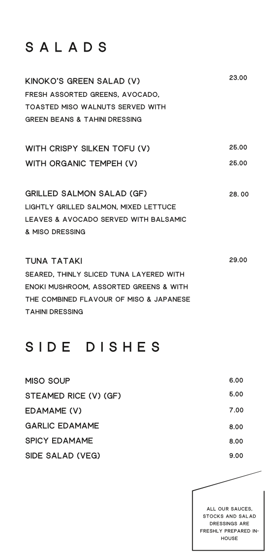 Menu, Kinoko Japanese Restaurant