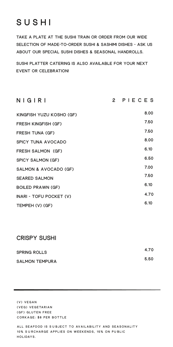 Menu, Kinoko Japanese Restaurant