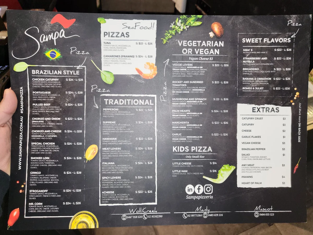 Menu, Sampa Pizza Cafe