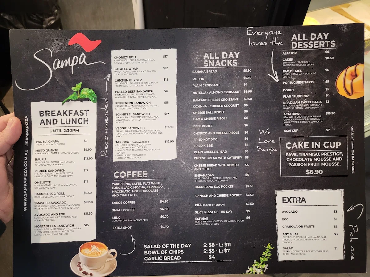 Menu, Sampa Pizza Cafe