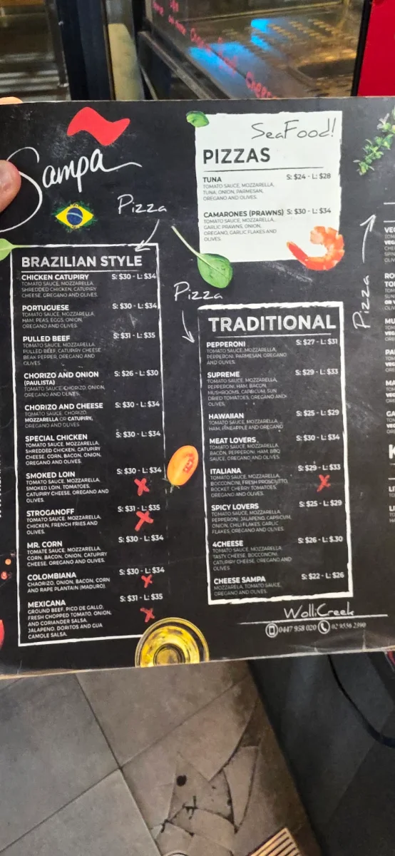 Menu, Sampa Pizza Cafe
