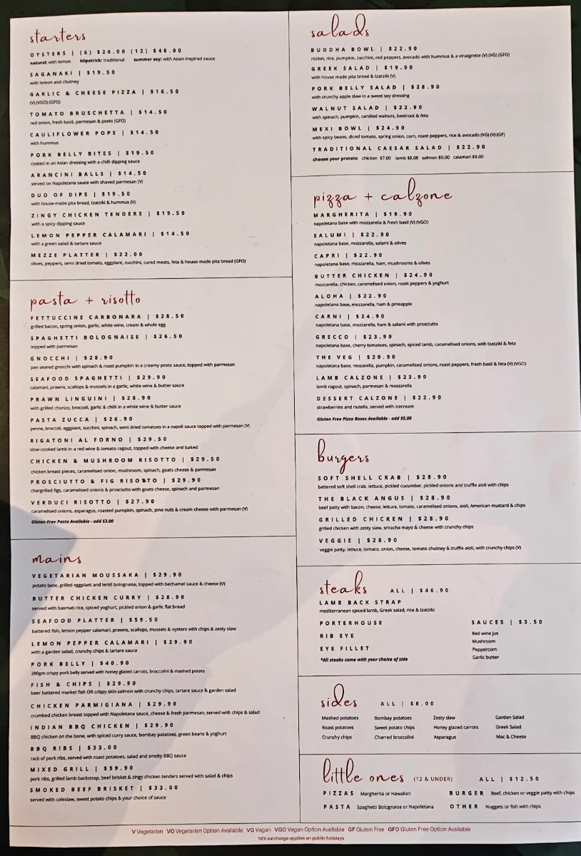 Menu, Aintree Food & Wine Co