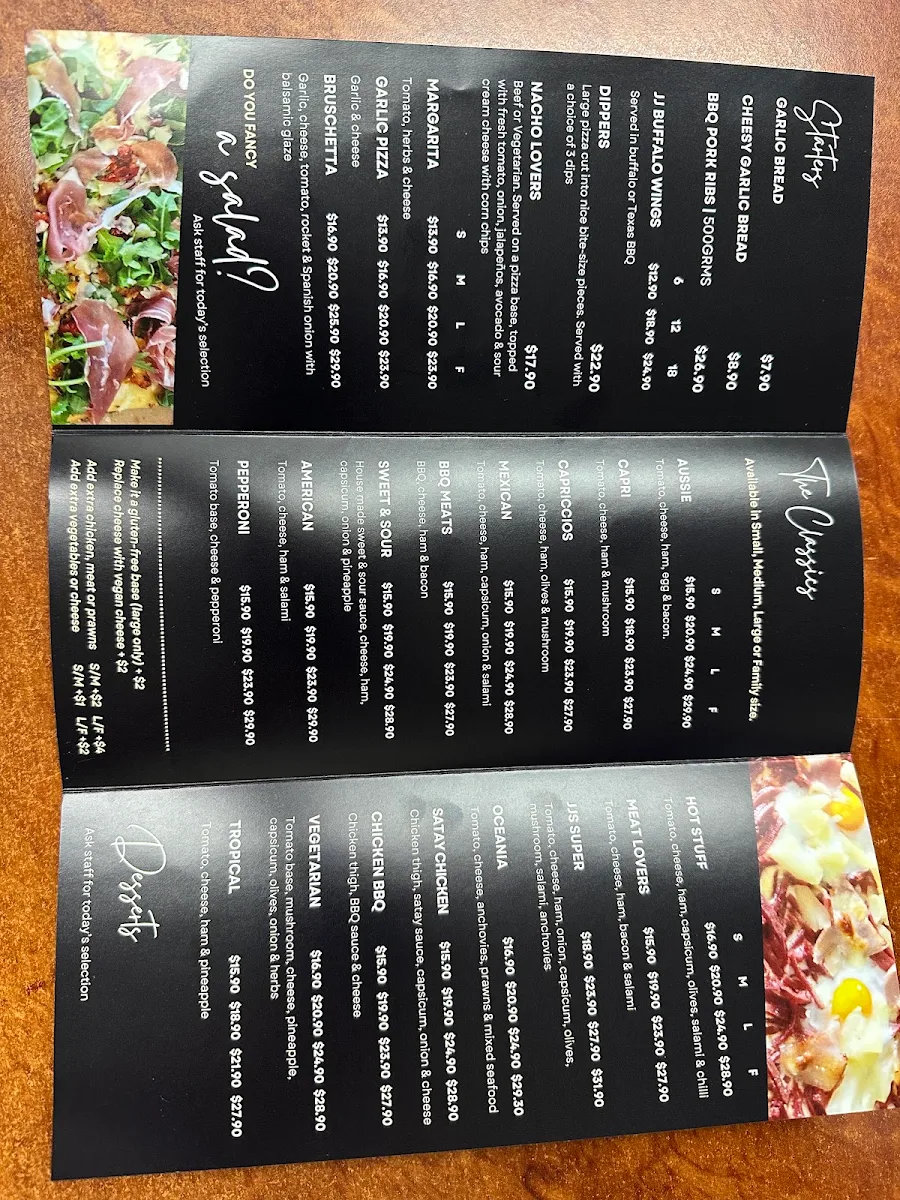 Menu, JJ'S BANNOCKBURN PIZZA